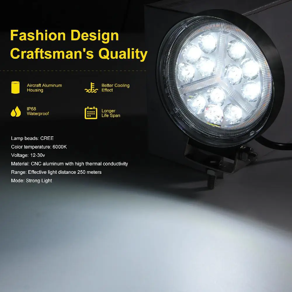 

2pcs 4 Inch Round Led Work Lights 12V 24V for 4x4 Offroad Car Spot Driving Light Working Lamp 168W Auto Work Lights 10-30V DC