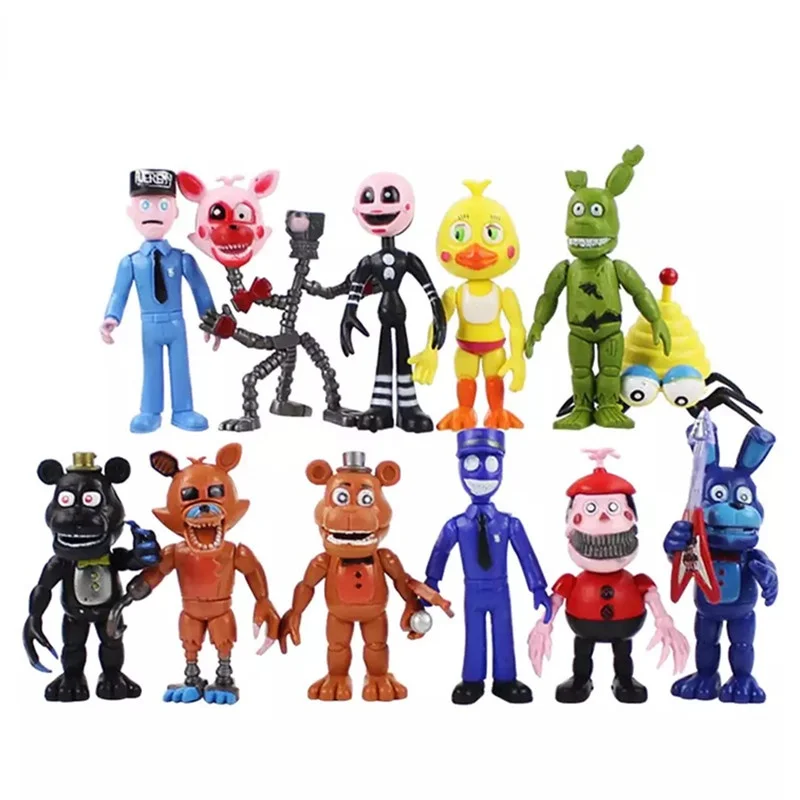 

12Pcs/set FNAF Five Nights Midnight Fredy Figure Chica Bonnie Foxy Fazbear Bear Doll PVC Action Figures Collectible Toys Gifts