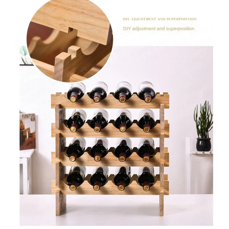 

Classical wooden Wine Bottles Holder Wine Storage Rack Stand Storage Rack Bar Drinking Display Shelf Free combination DIY