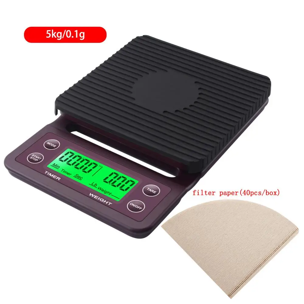 Claret 5kg0.1g paper Yieryi, Ручная шлифовка, электронные весы для кофе, взвешивание, диапазон синхронизации, 3 кг/0,1 г, 5 кг/0,1 г, цифровые кофейные весы для кухонной стойки - Цвет: Claret 5kg0.1g paper