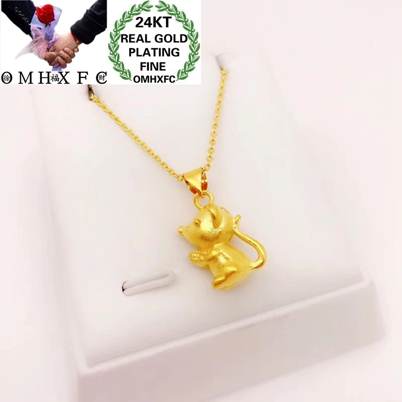 

OMHXFC Jewelry Wholesale YM274 European Fashion Hot Fine Woman Girl Party Birthday Wedding Gift Cute Rat 24KT Gold Pendant Charm