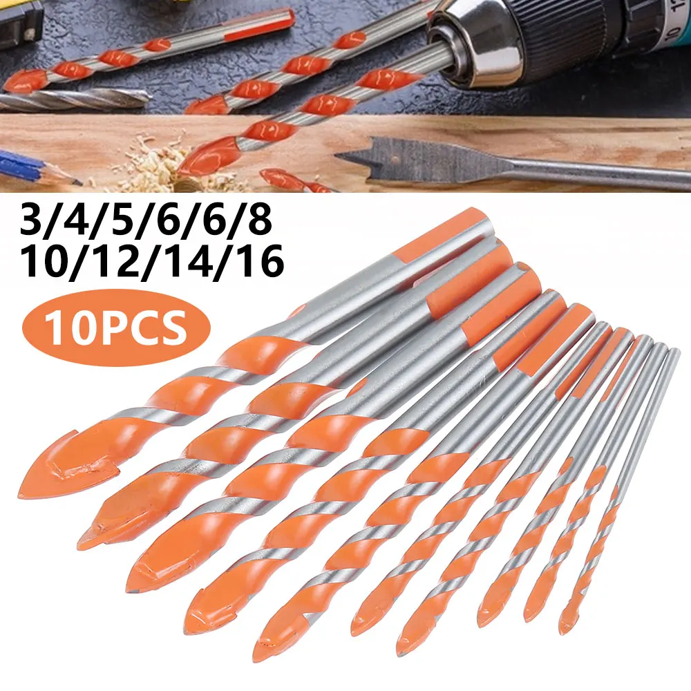 

10Pcs/SetMultifunctional Drill Bits Multifunctional Drills for Perforator Triangular-overlord Ceramic Tile Drill Handle Marble