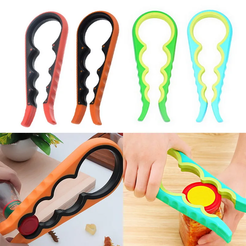 

1Pc Lid Screw Jam Bottle Opener Kitchen Tools 4 In 1 Can Opener Manual Non-slip Twist Cap Bottle Launcher Opener