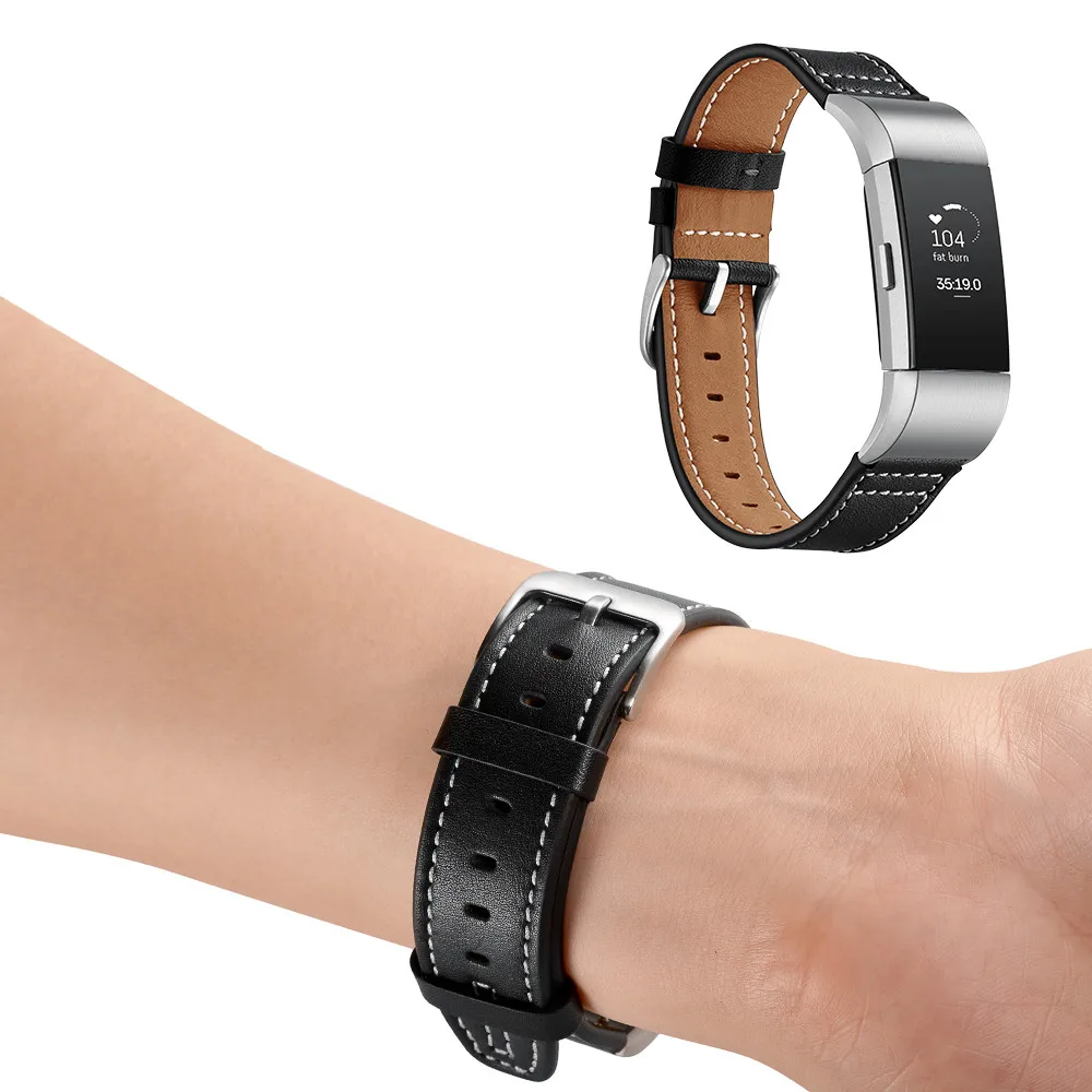 

HIPERDEAL(HIPERDEAL) Smart accessories Classic Leather Wristband With Metal Connectors 2020 Men Women For Fitbit Charge 2