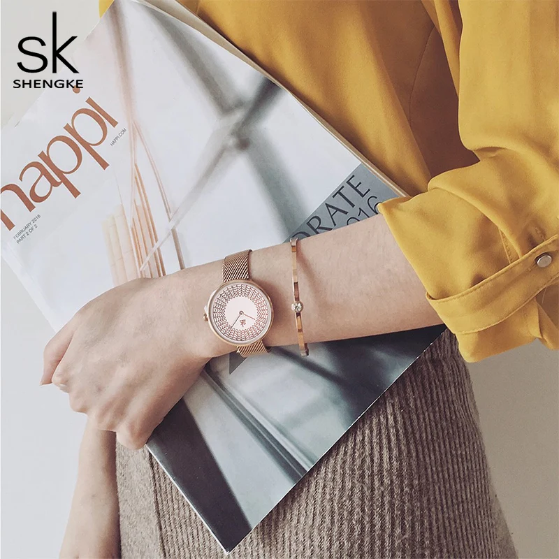 Часы Shengke женские кварцевые с креативным циферблатом роскошные стильные