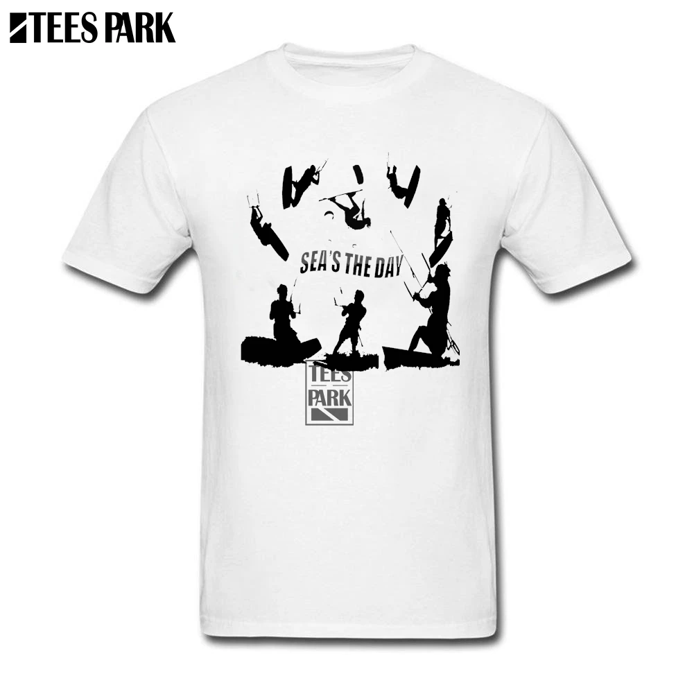 Seas The Day Kitesurfing Забавные футболки для мужчин с вырезом лодочкой короткий рукав 100%