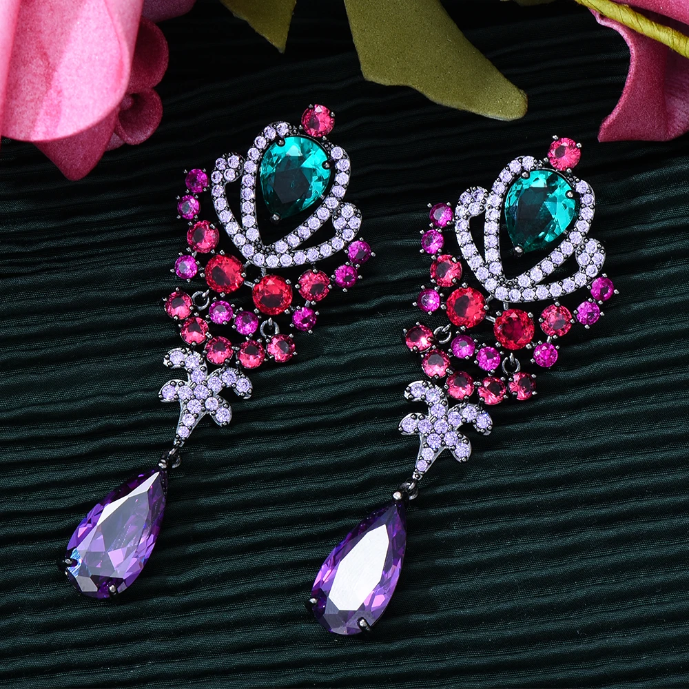 

JIMBORA Роскошные серьги для женщин Свадебные с кубическим цирконом CZ вечерние Тия индийские серьги для женщин серьги 2021 тренд высокое качеств...