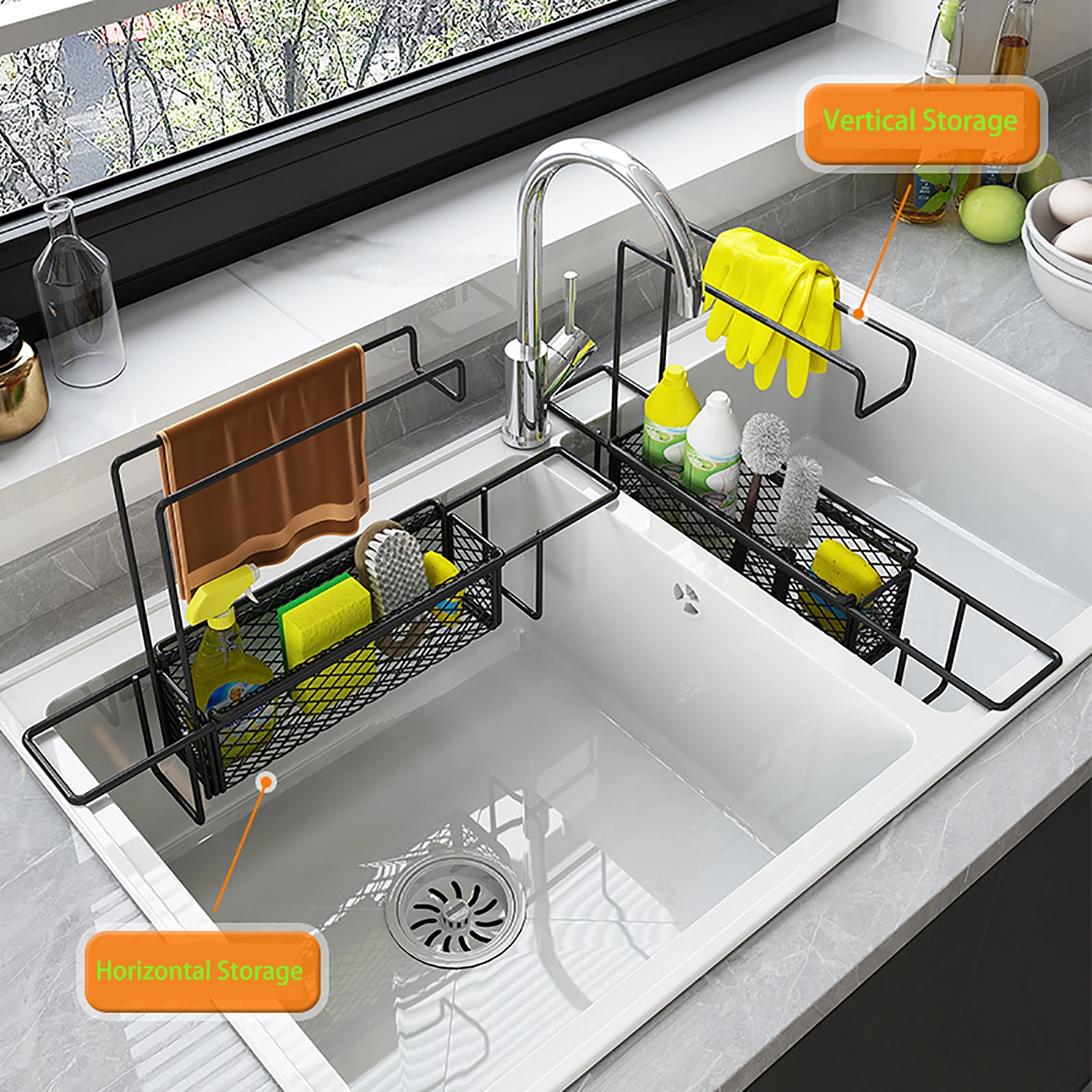 

Телескопическая стойка для хранения раковины, расширяемый органайзер для кухонной раковины, стойка, органайзер для раковины, держатель для...