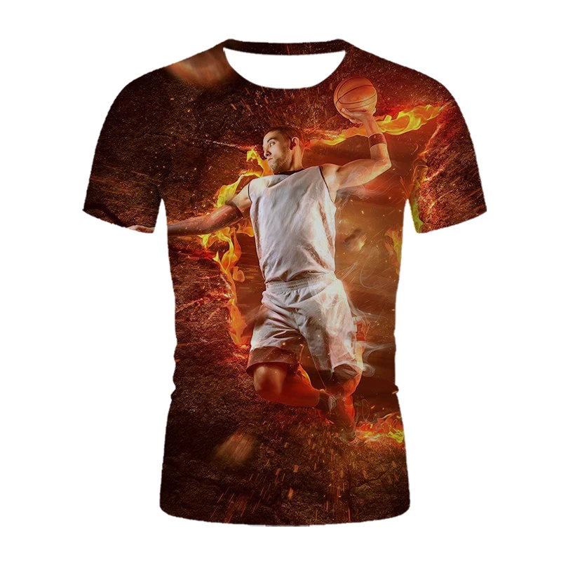 

2021 new summer men's casual fashion trend t-shirt basketball 3D comfortable breathable round neck short sleeve men's T-shirt