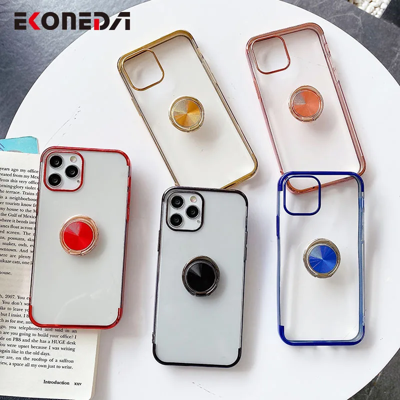 

EKONEDA Phone Holder Case For iPhone 12 Mini 11 Pro XS Max X XR 6 6S 7 8 Plus SE 2020 Case Finger Ring Plated TPU Back Cover