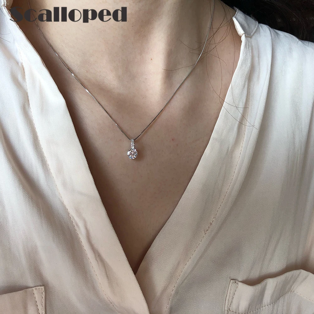 

SCALLOPED Luxurious Geometric Water Drop Crystal Pendant Necklace Simple Design 2021 New Trendy Women Elegant Wedding Jewelry