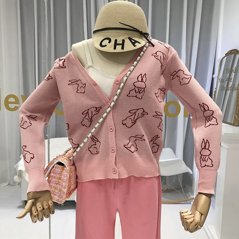 Женский тонкий вязаный кардиган ALPHALMODA с милым рисунком кролика модные вязаные