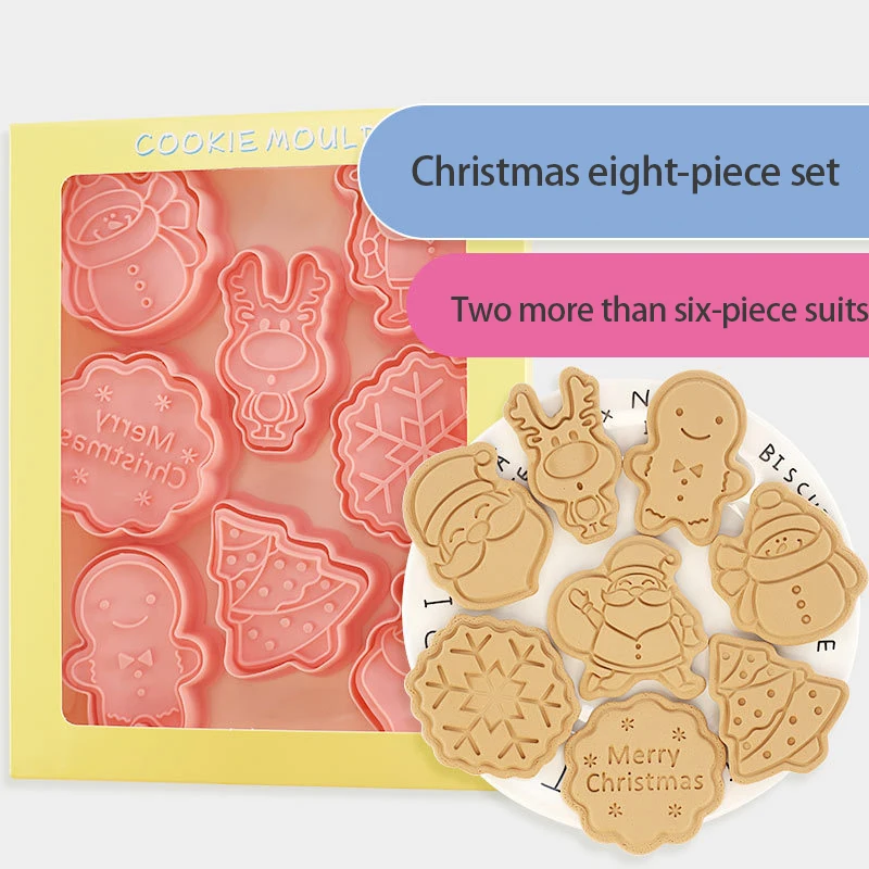 

8PCs Christmas Cookie Mold 3D Santa Cookie Mold Plastic Pressing Baking Mould Father Christmas Kitchen Baking Press Pastry Tools