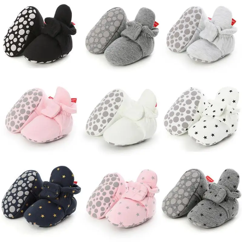 KIDSUN Baby Crib Shoes Infant Girl Sock Shoes Warm Booties Solid Cotton Non-slip Soft-sole Toddler First Walkers Newborn