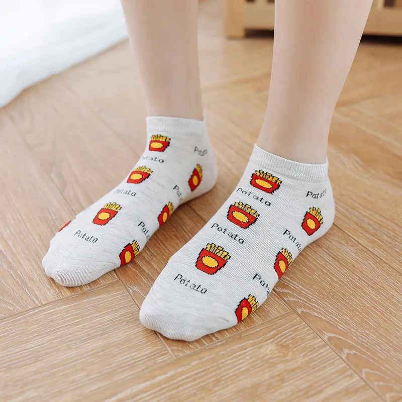 Забавные Хлопковые женские Носки с рисунком фри и гамбургера 5 пар носков в виде