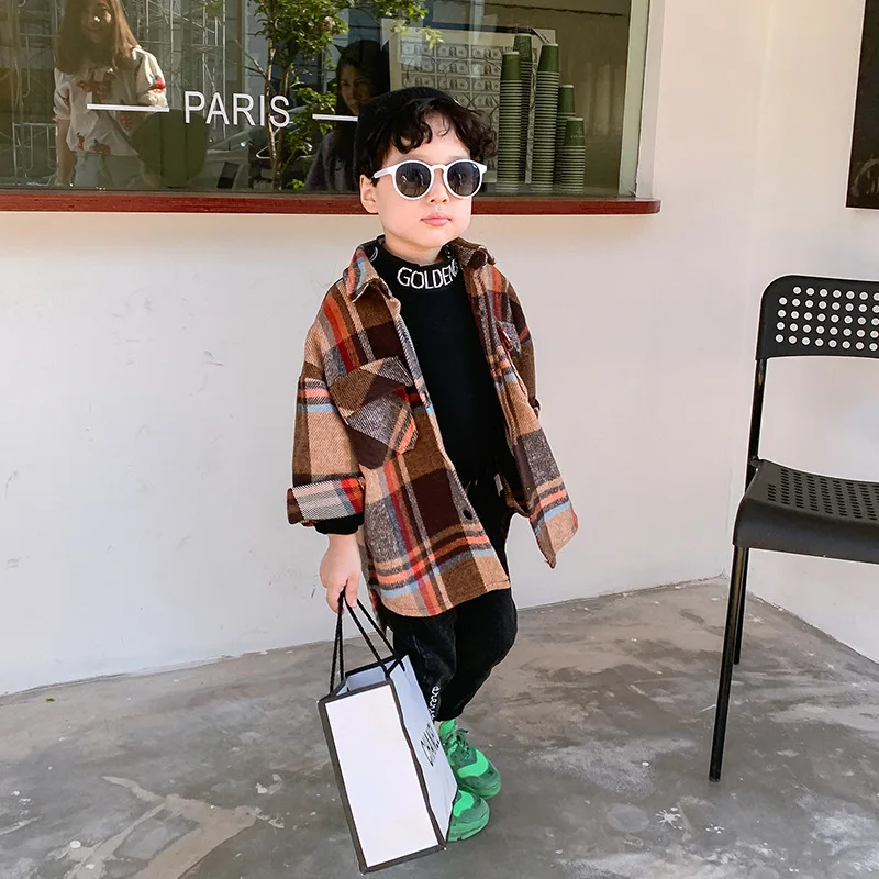 Рубашка в клетку для мальчиков Дети 2019 с длинными рукавами на осень Верхняя