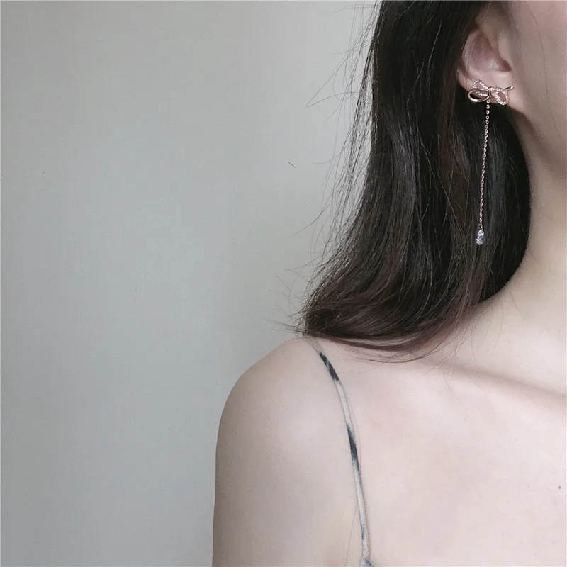 

2020 New Fashion Hot Sale Women's Earrings Bowknot Sweet Zircon Drop Tassels Earrings for Women Bijoux Korean Girl Gifts Jewelry