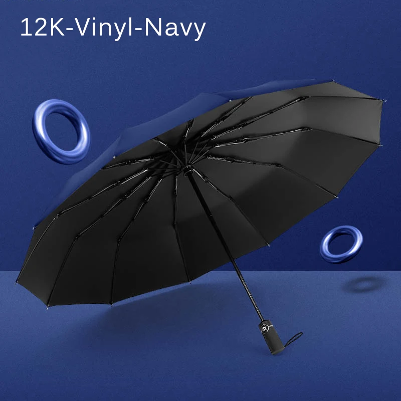12K-Vinyl-Navy Трехслойный автоматический зонт от дождя, женский зонт для гольфа, ветрозащитный мужской подарок, черное покрытие, 12 K, роскошный автомобильный большой зонт - Цвет: 12K-Vinyl-Navy