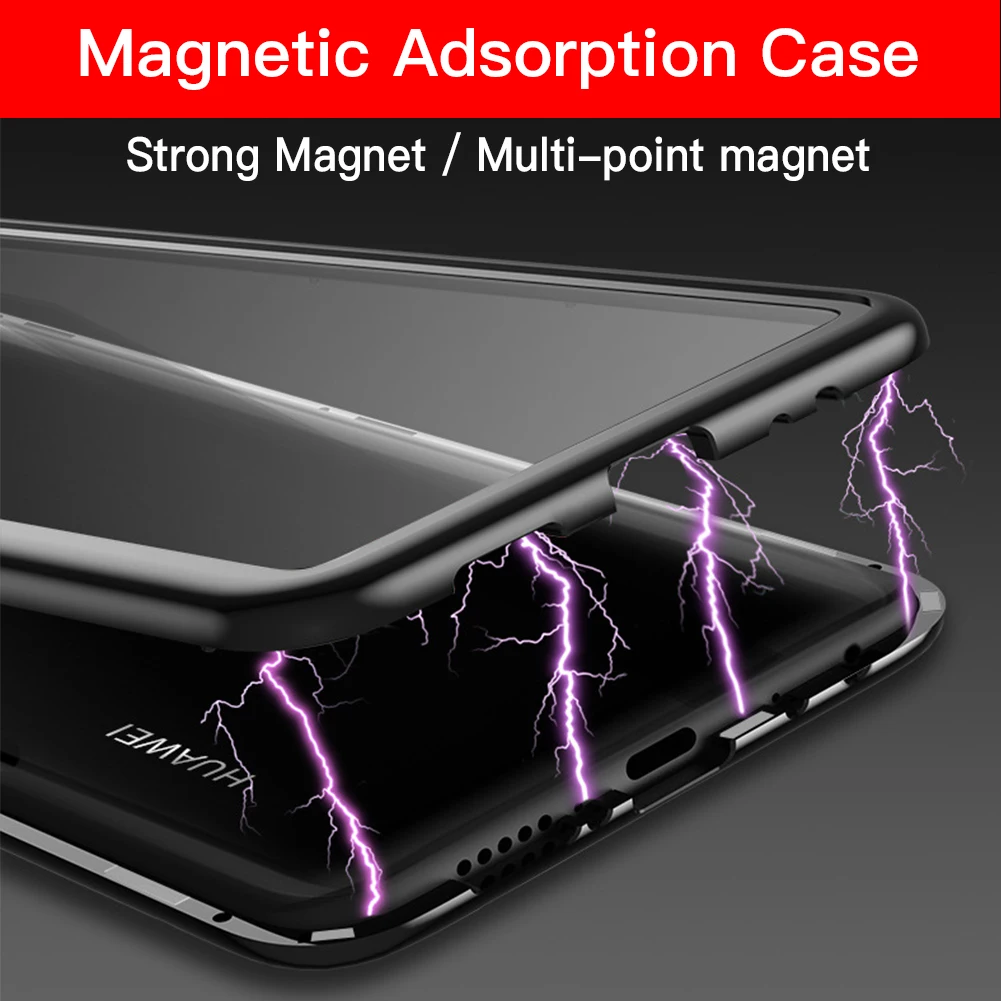 Магнитный адсорбционный чехол для телефона huawei P30 Pro 360 градиентное стекло полная