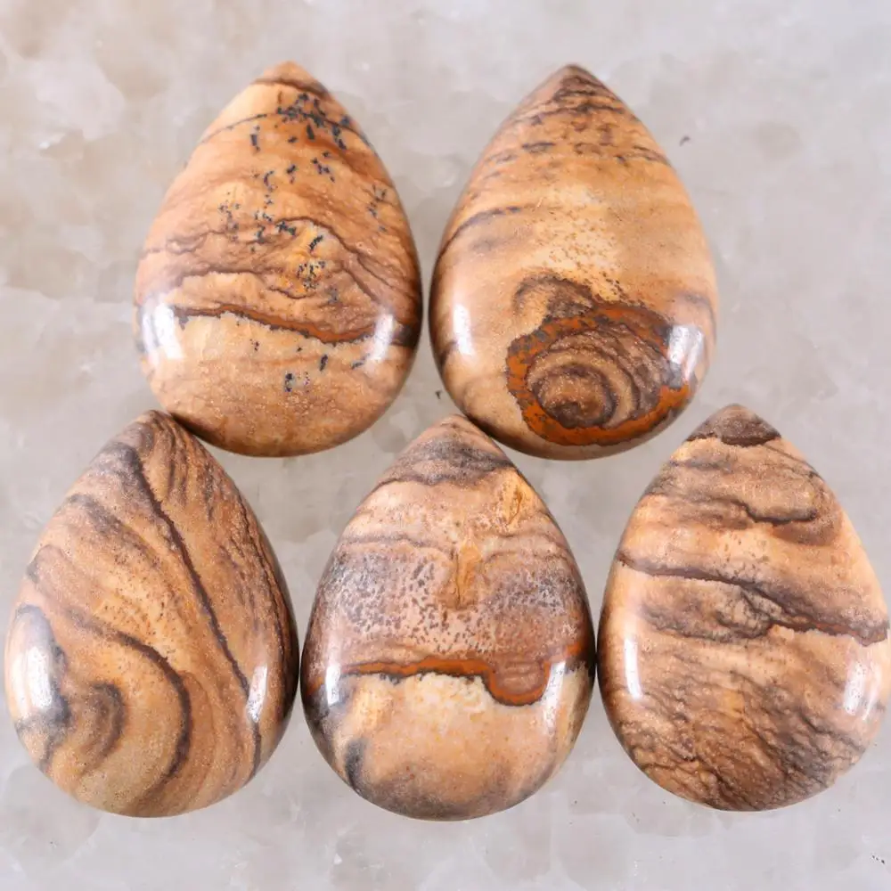 

5Pcs 25MM CAB Cabochon Natural Stone Picture Jaspers Water Drop Bead For Jewelry Making Women Men Ring Cabochon No Hole Bead