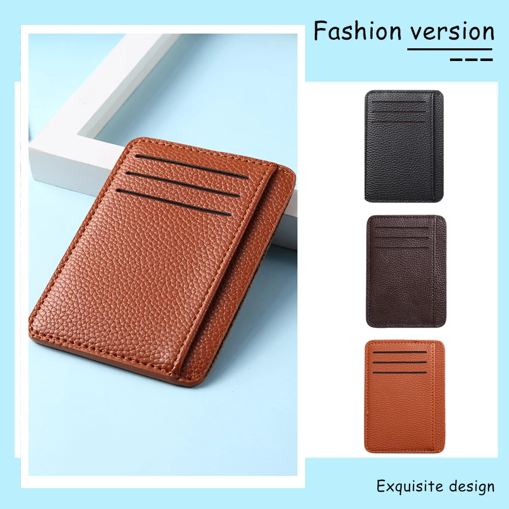

Mini Coin Purse Casual Ladies PU Solid Color Card Case Short Money Credit Card Holder Retro Men Litchee Pattern