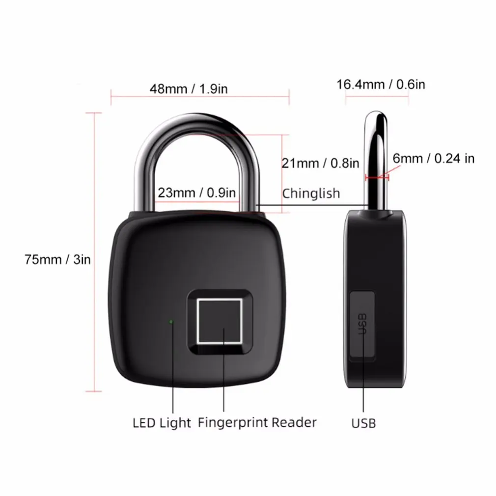 

P30 Pure Fingerprint Unlock Smart Fingerprint Door Lock Safe Padlock USB Charging Waterproof Keyless Anti-theft Lock