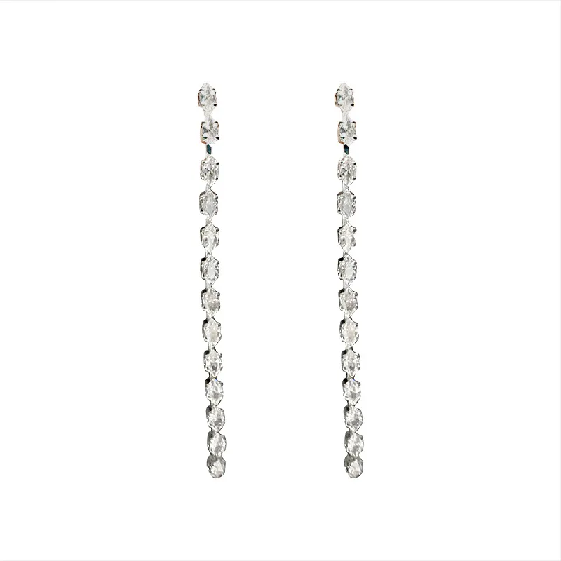 

Minar Korea Shiny CZ Zircon Long Tassel Earrings for Women Gold Silver Color Metal Bling Bling Hanging Drop Earrings Brincos