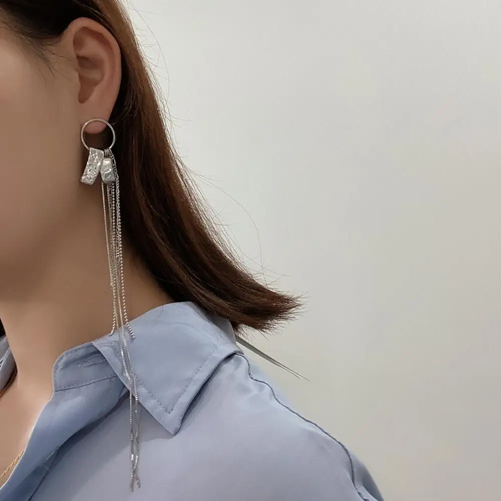 

Ins cold wind meteorite meteor ear line long tassel dangle earrings for female 925 sterling silver earrings 2020