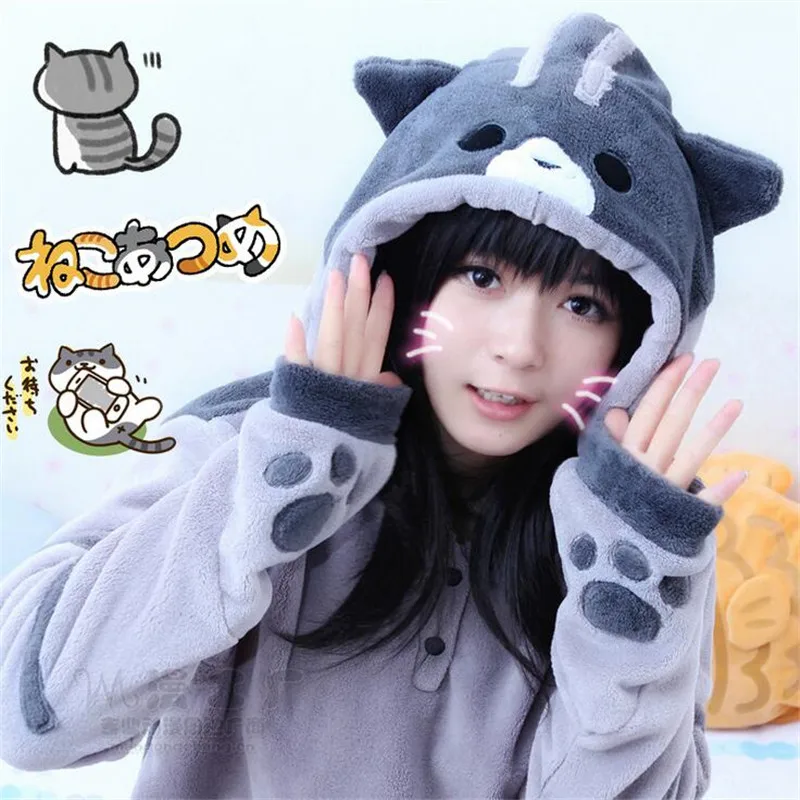 Горячая Распродажа, Neko Atsume Kawwii, костюм для косплея, милый кот, плотные милые толстовки, фланелевые толстовки с капюшоном, зимняя куртка CS310