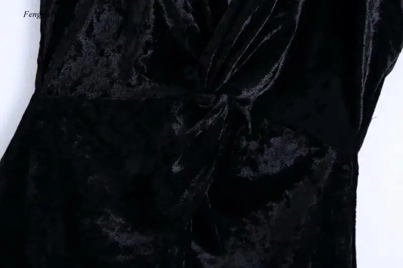 

2021 New Women Sexy Deep V Neck Knotted Velvet Sling Mini Dress Femme Backless Spaghetti Strap Casual Slim Club Vestido