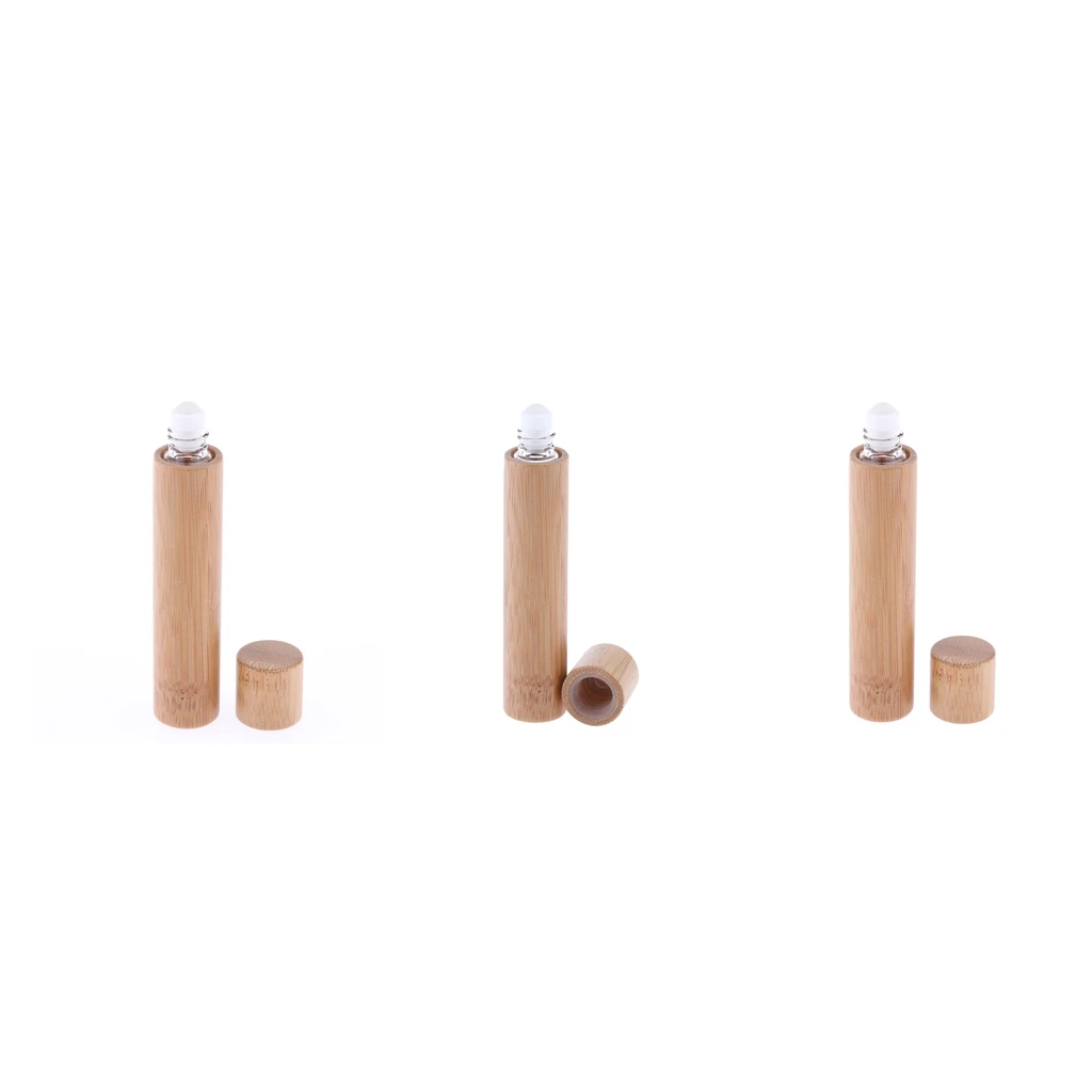 

3 Pcs 10ml Bamboo Roll On Bottle For Essential Oils Perfume Makeup Water