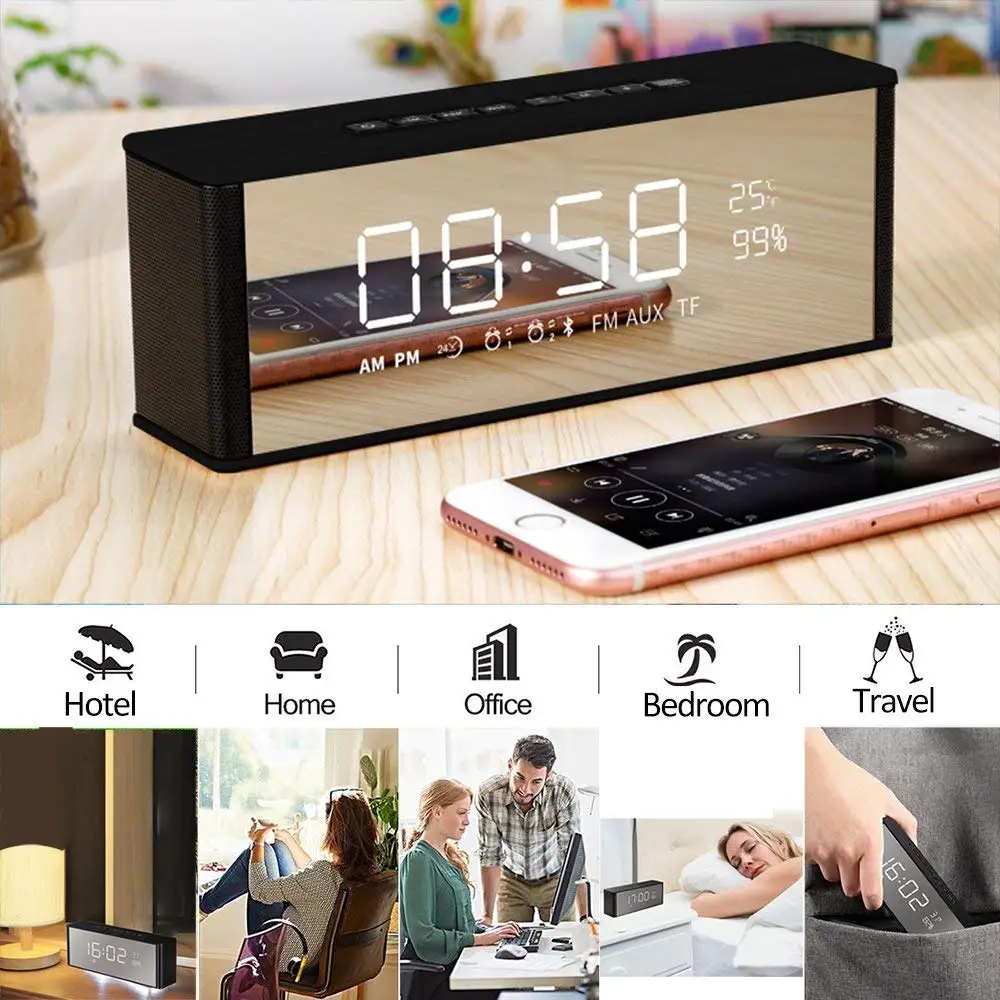Bluetooth беспроводной динамик будильник цифровой fm-радио 3 5 мм Aux линейный вход TF