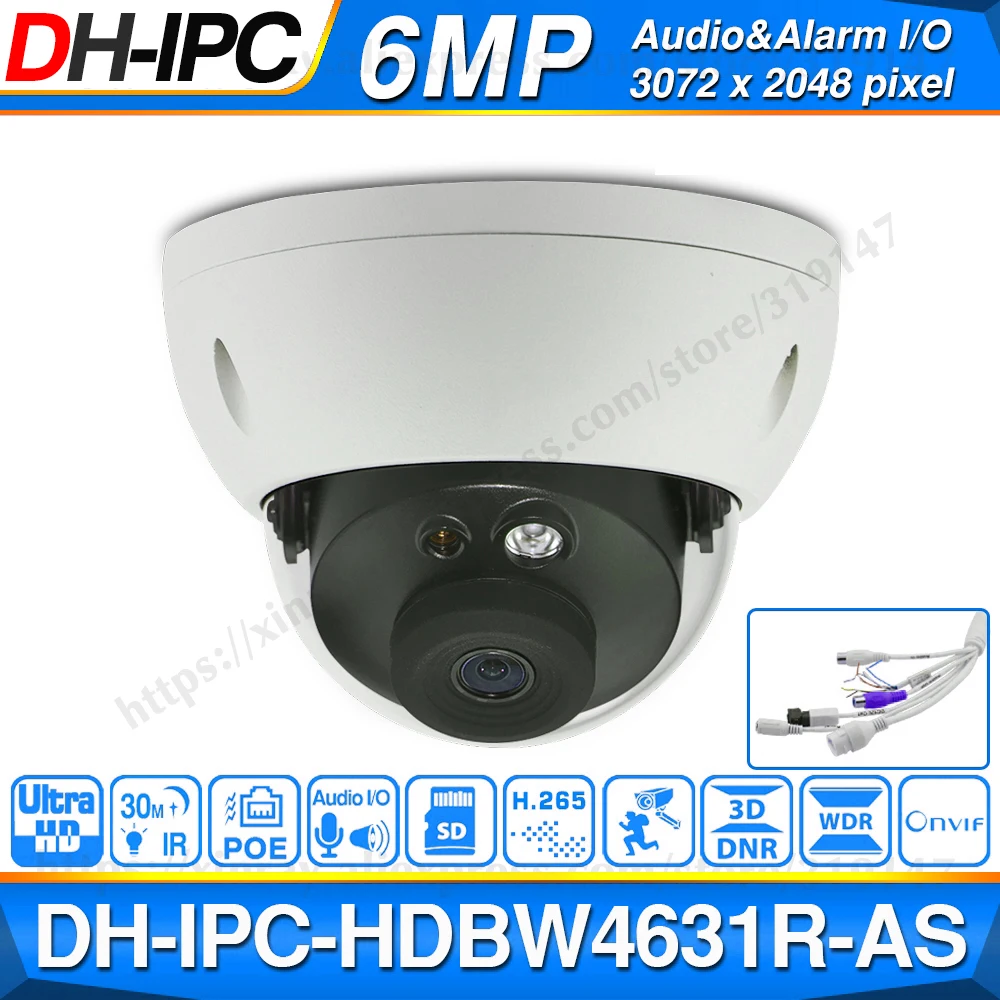 Сетевой видеорегистратор Dahua IPC HDBW4631R AS 6MP IP Камера POE IK10 IP67 Audio In/уменьшение зума и