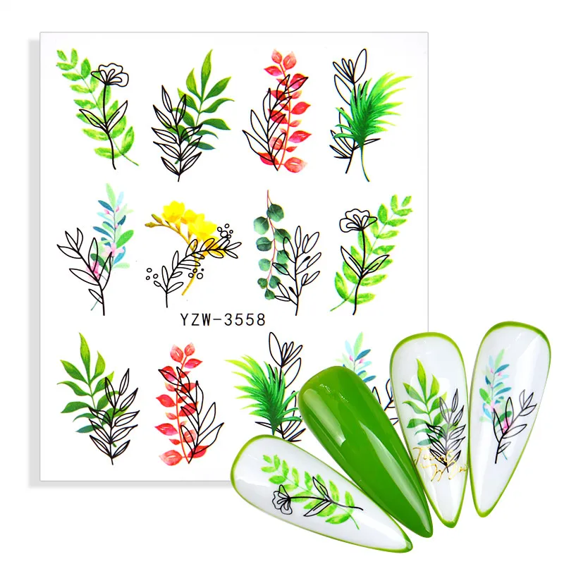 1 лист водная наклейка для ногтей и цветок дерево зеленый простой зимний слайдер