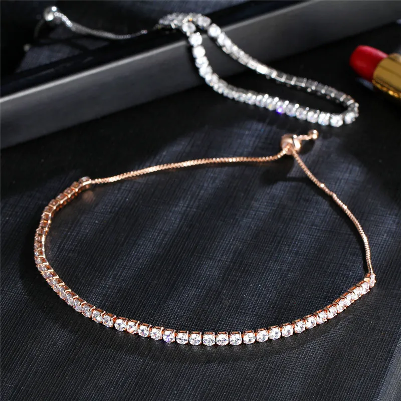 Женский браслет с фианитом и кристаллами регулируемый для тенниса|Цепочки