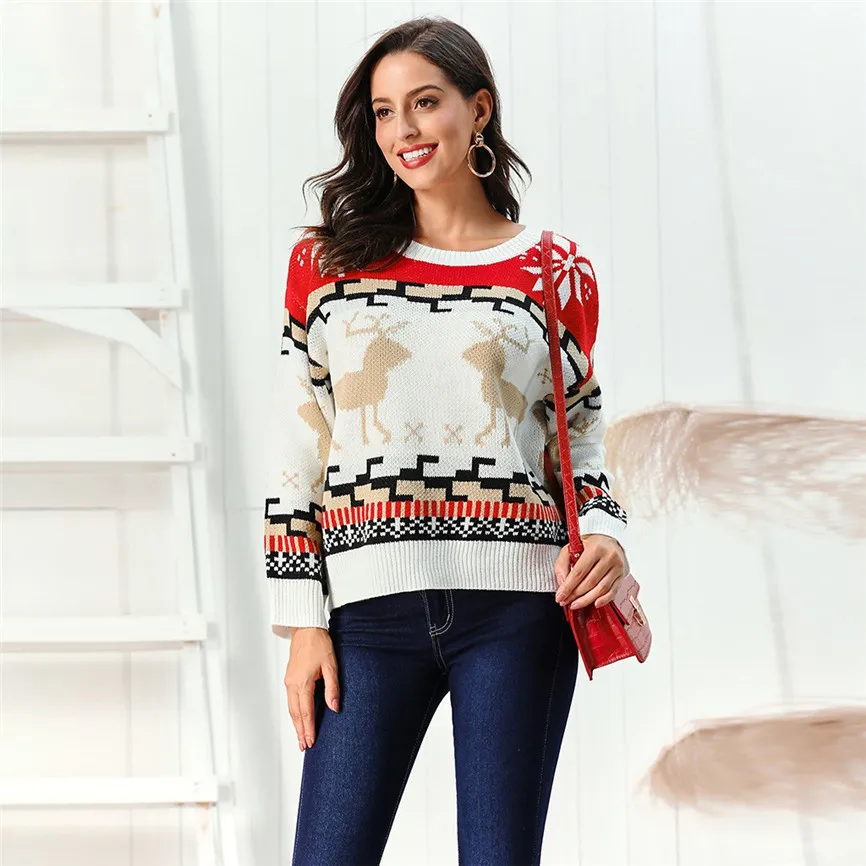 Женский джемпер свитер пуловер топы пальто Рождество зима для женщин s девушек