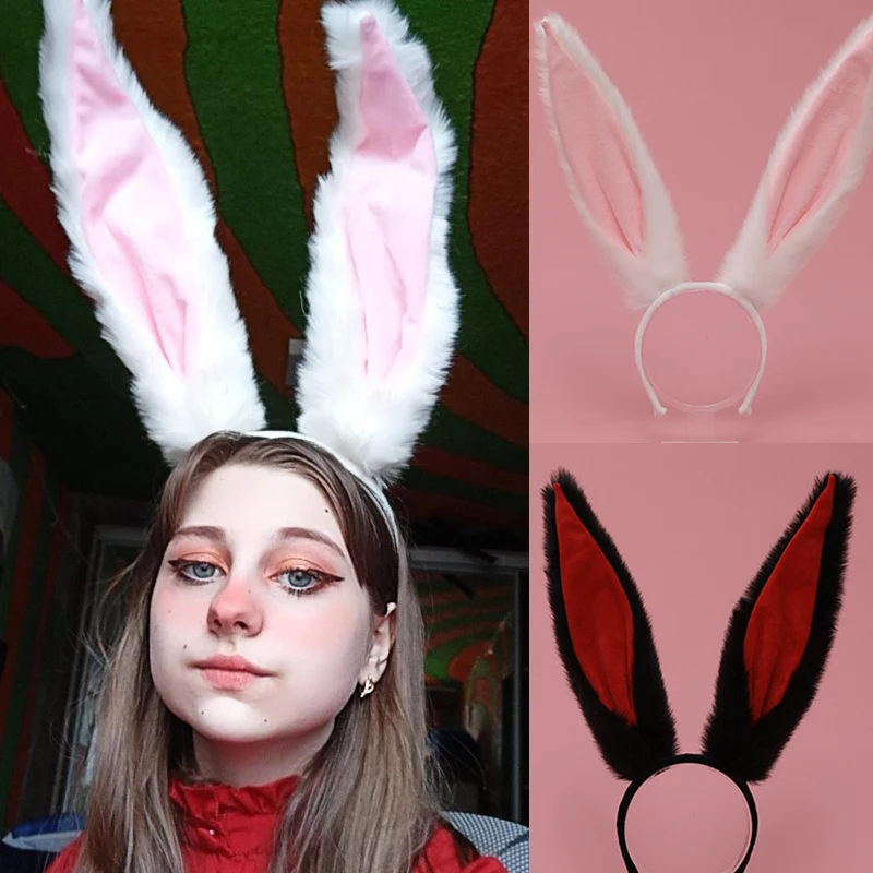 Girls Cute Lolita Cosplay Extra Long Rabbit Ears Headband Fluffy Plush Sweet Long Bunny Ears Hair Band Hair Hoop Anime Headband