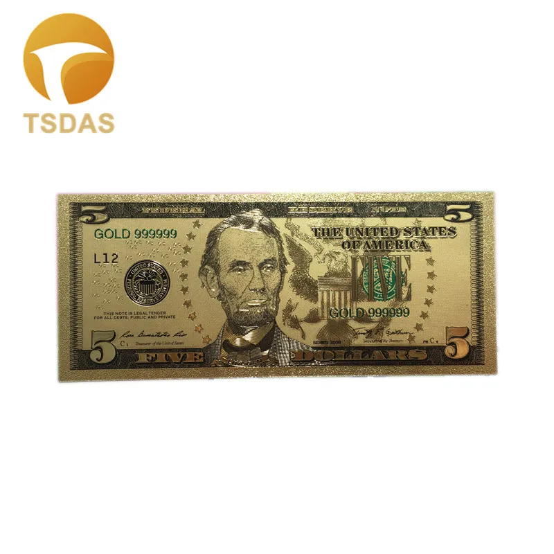 Цветные банкноты США $5 долларов Американский счет 999 золотые для коллекции