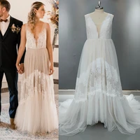 country lace wedding dresses 2022 sexy v neck tulle long brides bridal gowns for women lady vestidos de novia