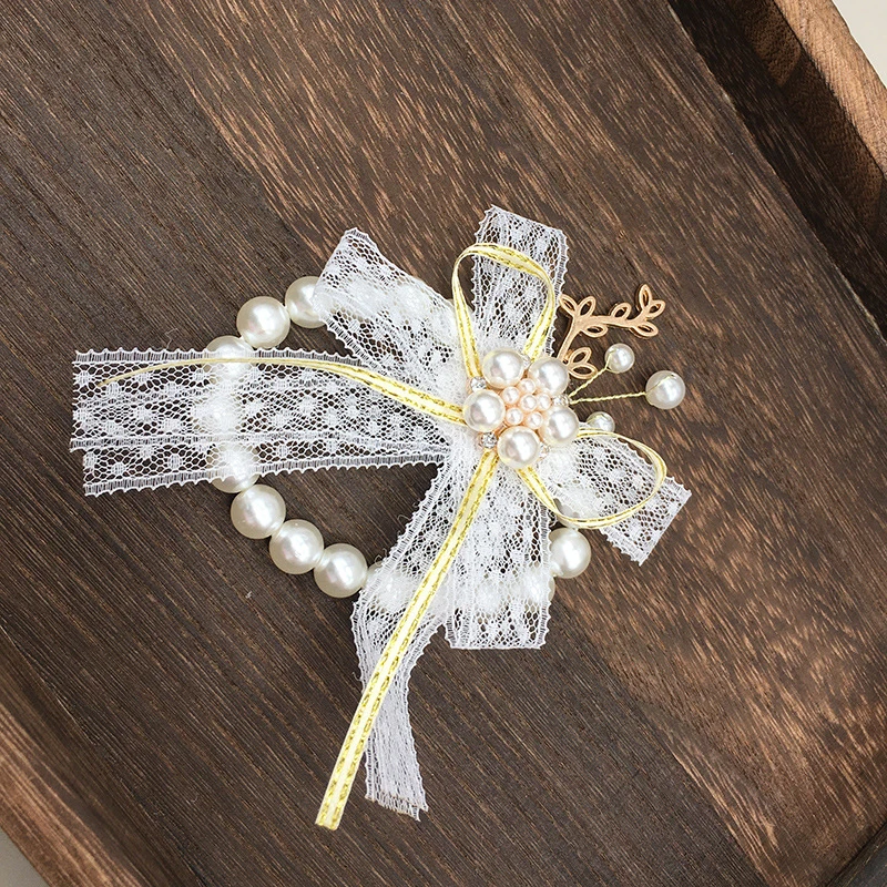 

New Artificial Imitation Pearls Corsage Bracelet Fabric Hand Flowers Girls Bridesmaid Wrist Flowers Wedding Party Accessories