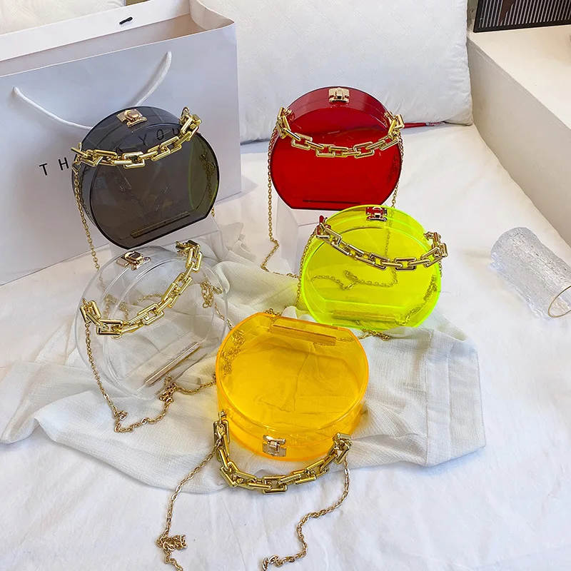 

Ins Желейная сумка женская летняя Новинка 2021 модная нишевая акриловая сумка-тоут прозрачная сумка-мессенджер из ПВХ маленькая Толстая кругл...