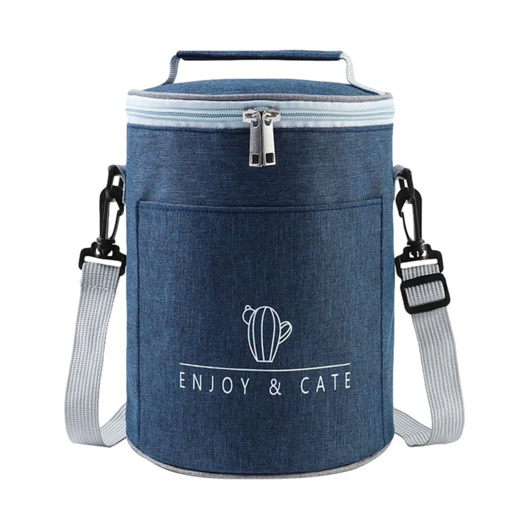 

Oxford Cloth Portable Insulated Round Thermal Cooler Lunch Box Waterproof Picnic Food Storage Box Bento Bag