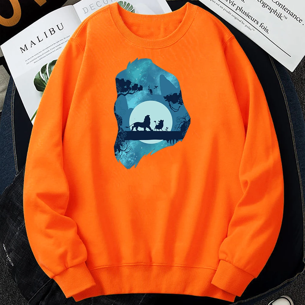 

Толстовка мужская с мультяшным принтом короля льва, модный Свободный свитшот из хлопка в стиле Disney, простой пуловер в стиле хип-хоп, осень 2021