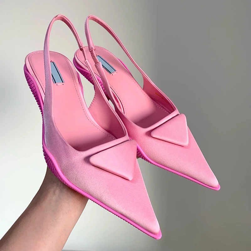 

shoes woman popular and popular luxury brand fashion outdoor silk fabric pointed sandals half-packed back stiletto high heels