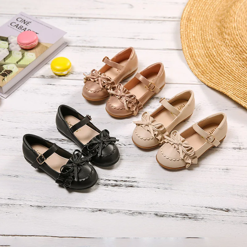2020 Весенняя детская обувь с бантом туфли принцессы на плоской подошве для