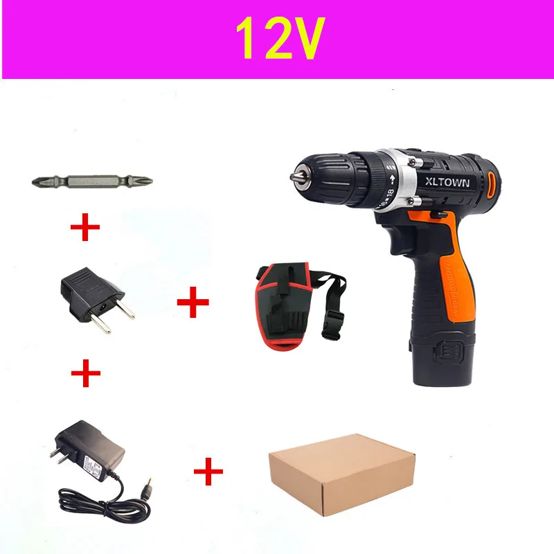12V A XLTOWN 21 В аккумуляторная электрическая дрель многофункциональная перезаряжаемая литиевая батарея Мини Электрическая отвертка бытовые электроинструменты - Цвет: 12V A
