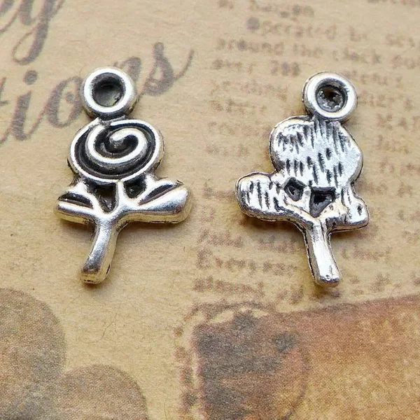 

Charm for making jewelry 30pcs 9x16mm antique silver color Flowers charms