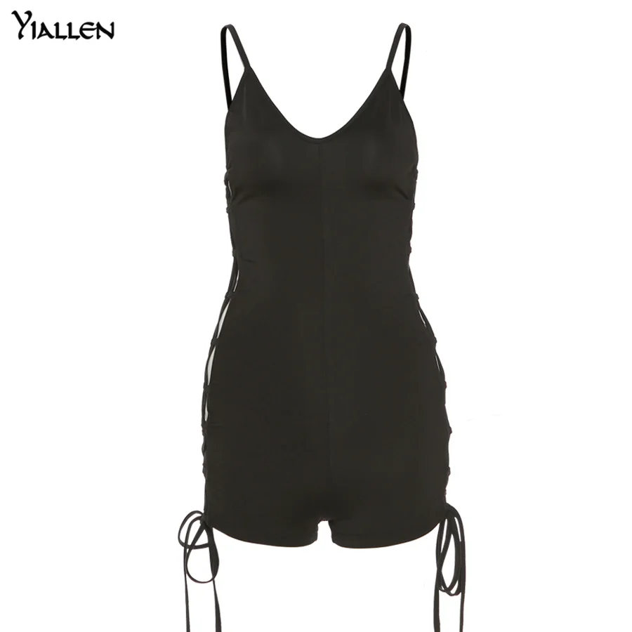 

Yiallen 2021 Solid Rompers Women Sexy V-Neck Backless Simple Side Bandage Playsuits Female Hot One Piece Streetwear Clothing