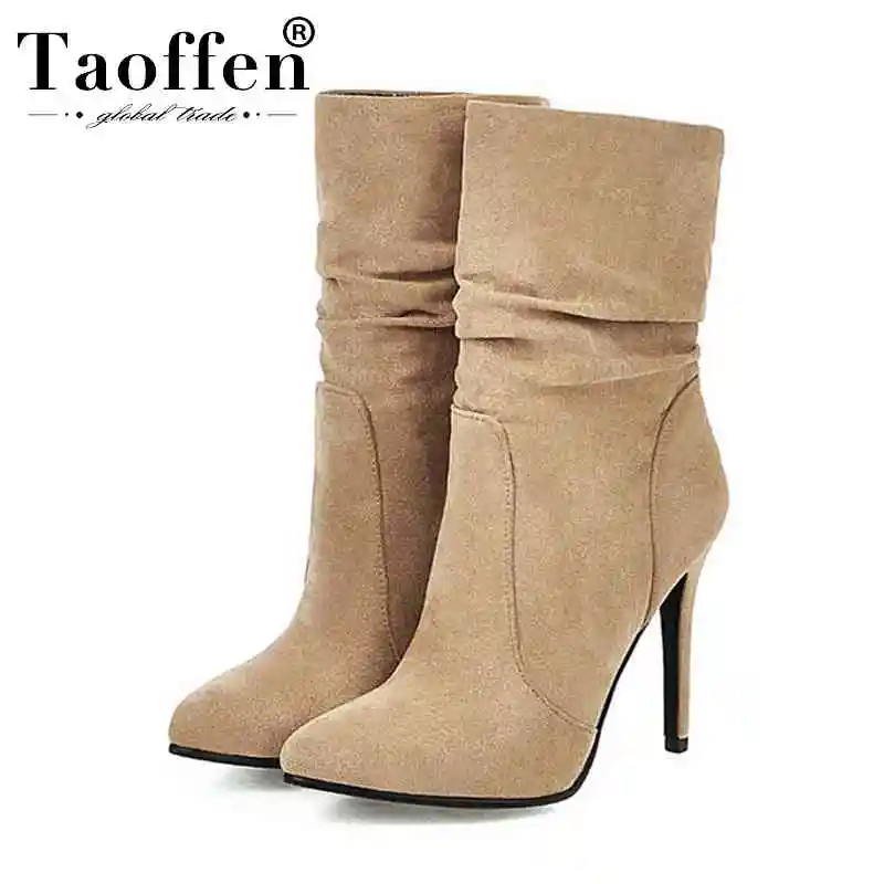 Женские утепленные ботильоны TAOFFEN простые офисные полусапожки размеров 34 43 на
