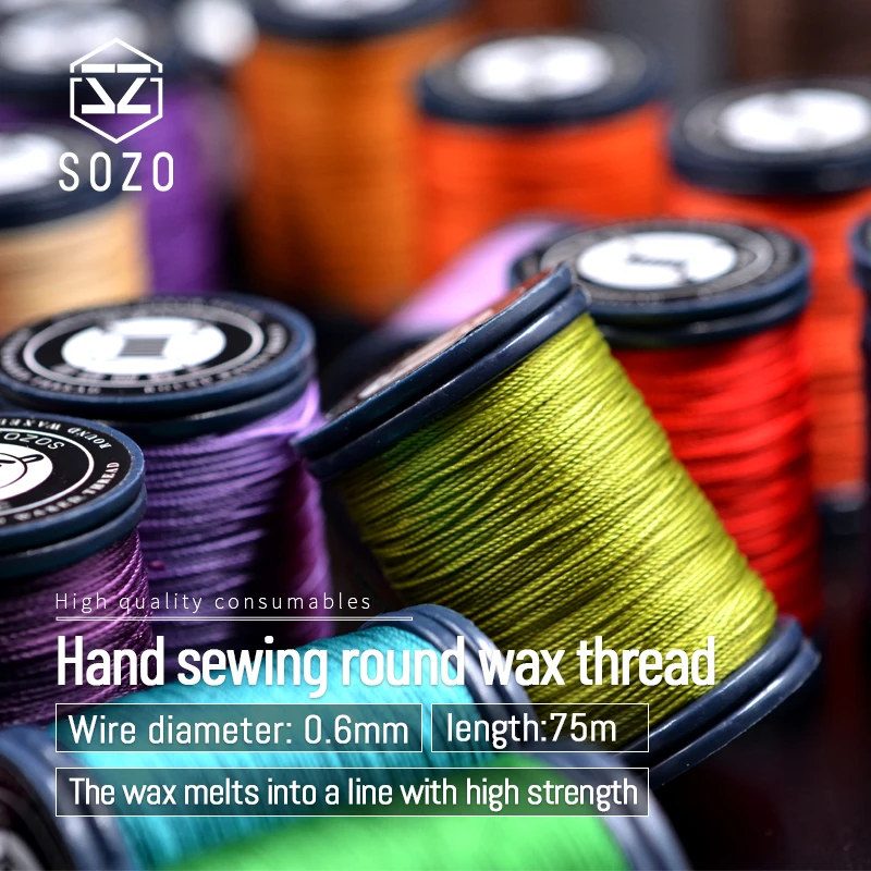 Инструмент для кожевенного ремесла SOZO 0,6 мм, круглая восковая нить ручной работы, швейная нить 75 м
